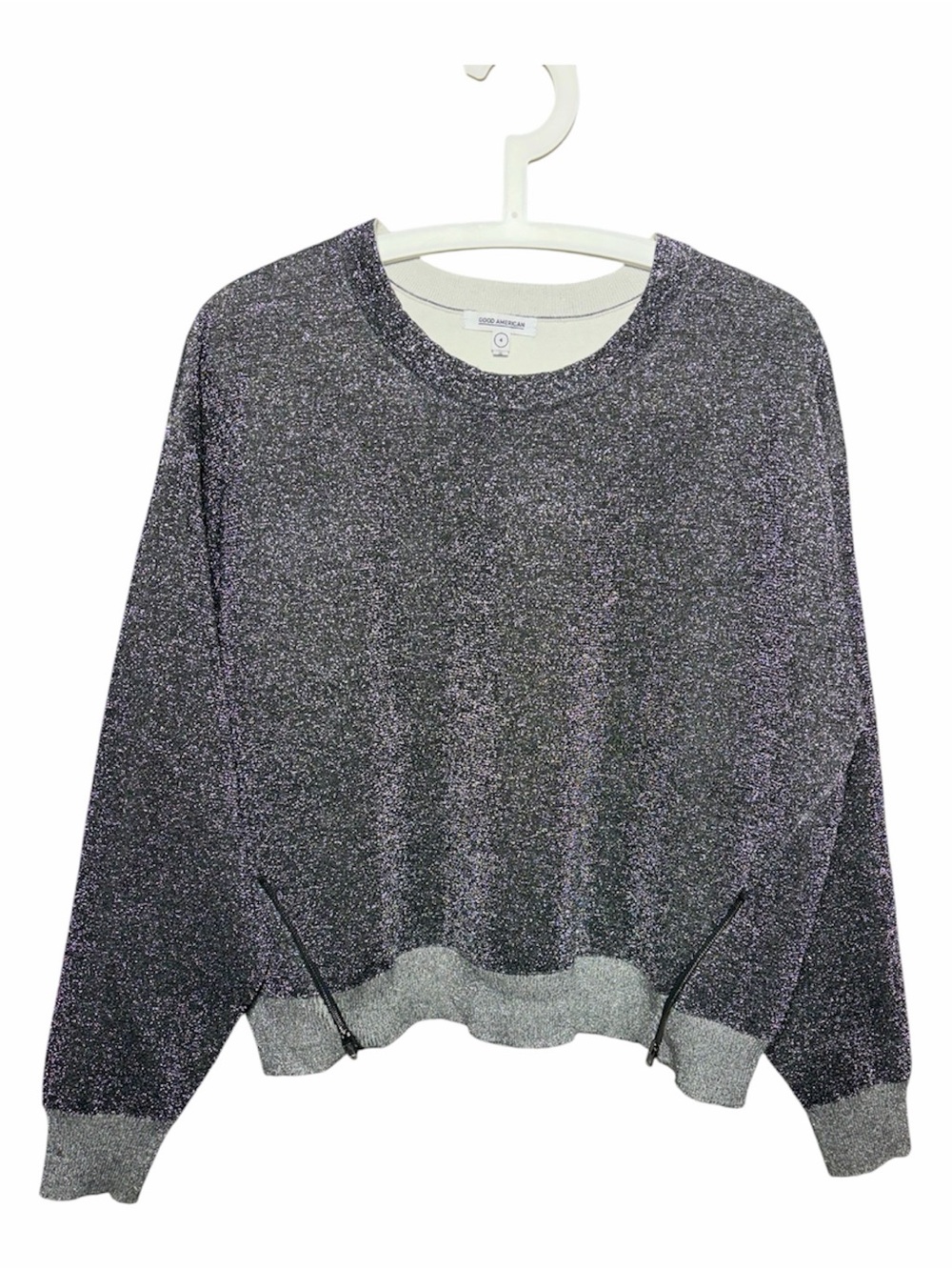 Good American Metallic Silver Pullover Zipper details
